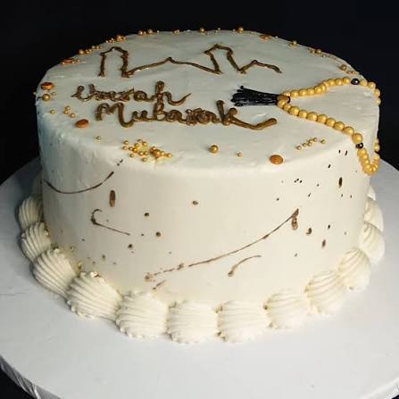 White & Gold Umrah Special Cake